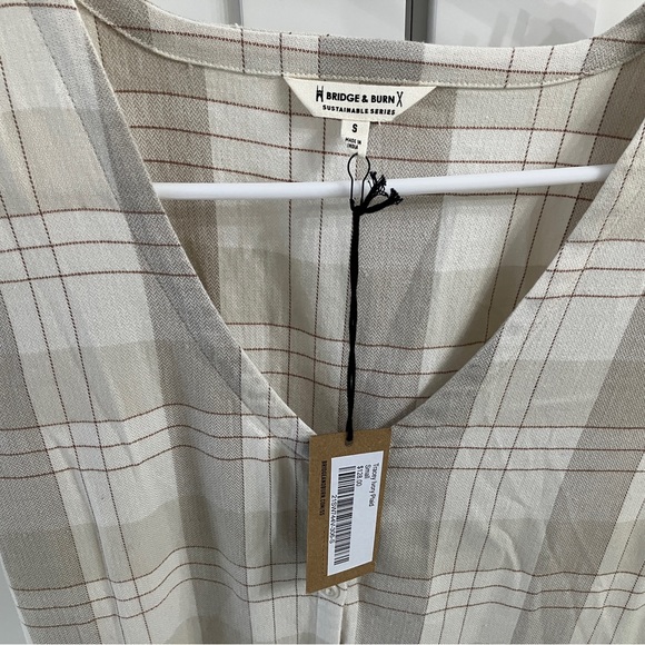 Bridge & burn Tracey ivory plaid button up dress small NWT - Picture 2 of 6